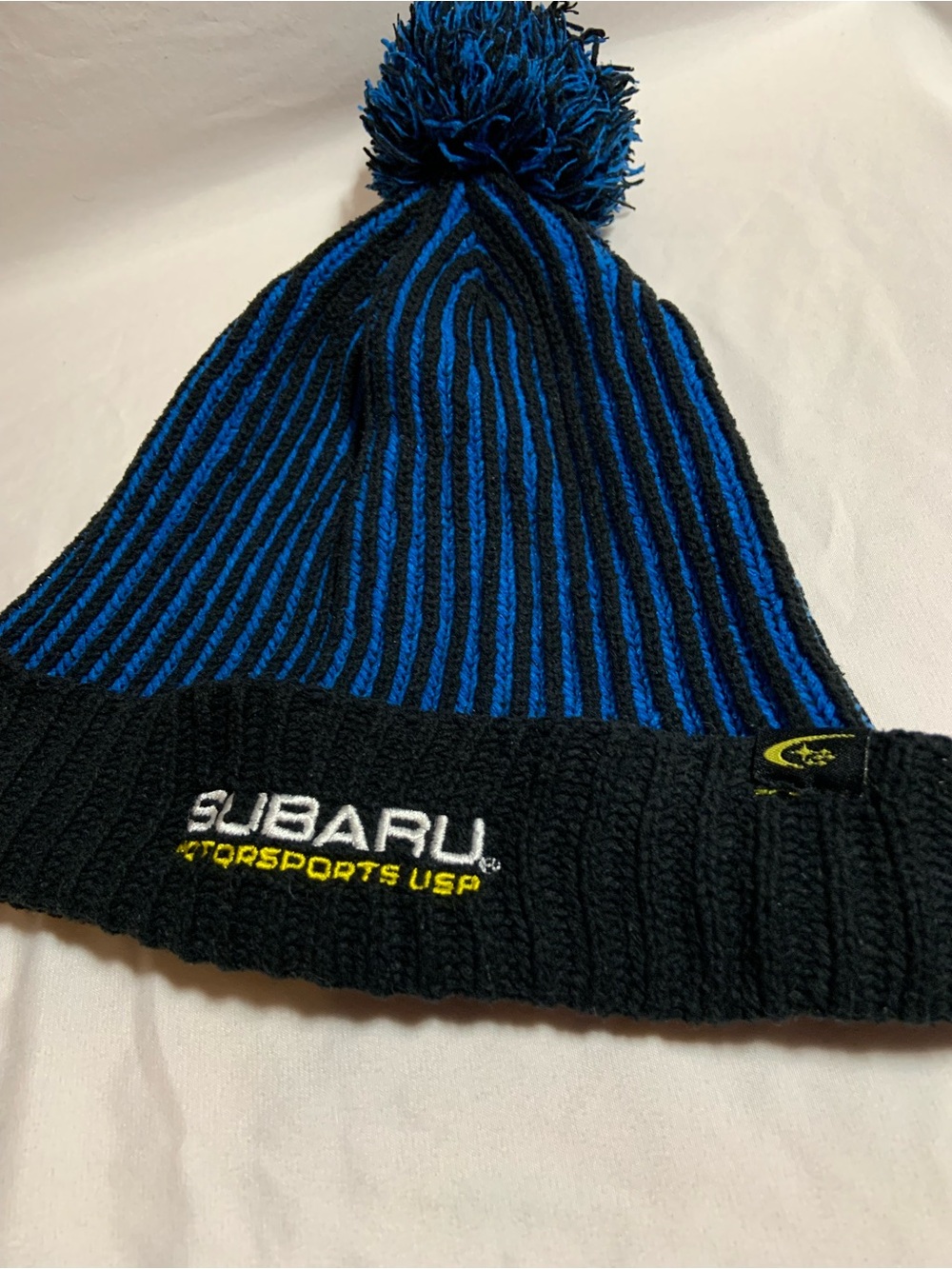 Vintage Subaru Motorsports USA Pom Beanie Hat Black & Blue